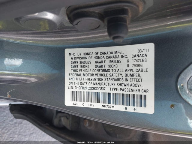 2012 HONDA CIVIC SDN 2HGFB2F52CH300837 Photo 8