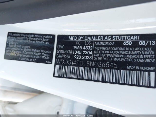 Aukcja sprzedaży 2014 Mercedes-benz Cla 250, vin: WDDSJ4EB1EN036545, numer aukcji: 44017524