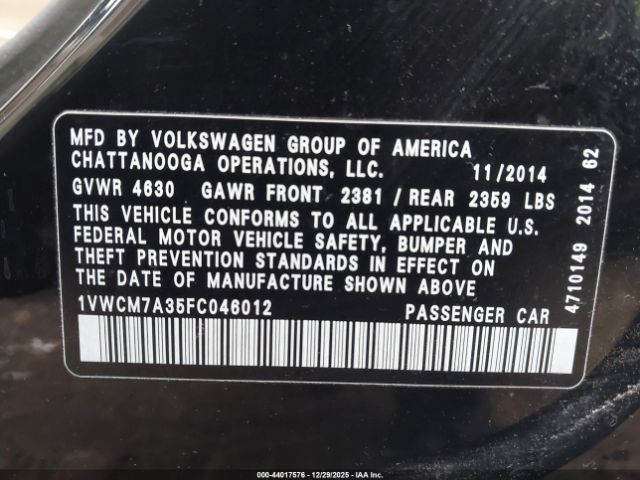 2015 VOLKSWAGEN PASSAT 1VWCM7A35FC046012 Photo 8