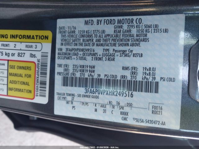 2017 FORD FUSION 3FA6P0VPXHR249516 Photo 8