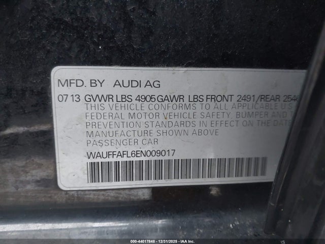 2014 Audi A4 2.0t Premium მანქანა იყიდება აუქციონზე, vin: WAUFFAFL6EN009017, აუქციონის ნომერი: 44017848
