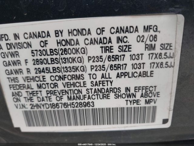 2006 ACURA MDX 2HNYD18676H528963 Photo 8