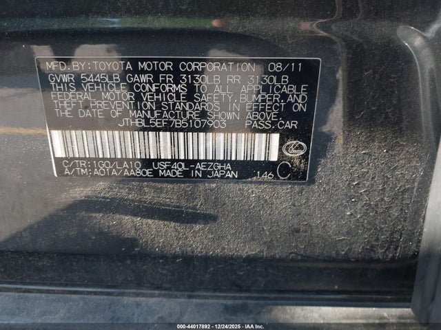 2011 LEXUS LS 460 JTHBL5EF7B5107903 Photo 8