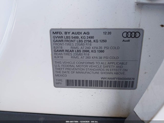 2021 AUDI Q5 WA1AAAFY5M2045878 Photo 8