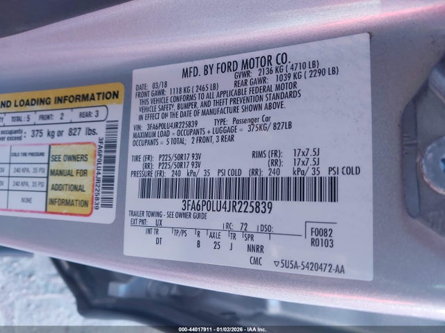 Ford Fusion Hybrid Se 2018 3FA6P0LU4JR225839 Image 9