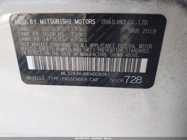 2019 MITSUBISHI MIRAGE ML32A3HJ6KH008082 Photo 8