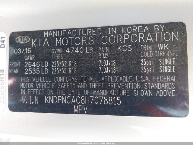 2017 KIA SPORTAGE KNDPNCAC8H7078815 Photo 8