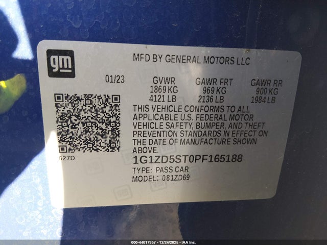 1G1ZD5ST0PF165188 Chevrolet Malibu Fwd 1lt