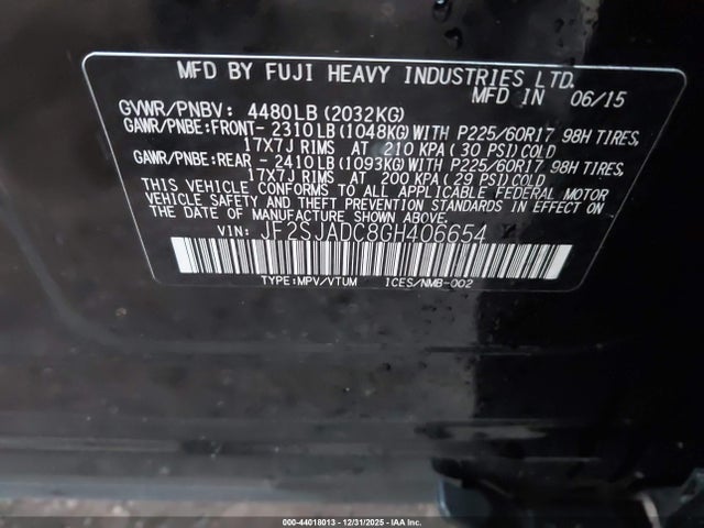Aukcja sprzedaży 2016 Subaru Forester 2.5i Premium, vin: JF2SJADC8GH406654, numer aukcji: 44018013