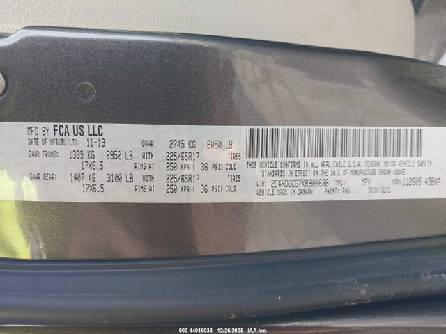 2019 DODGE GRAND CARAVAN 2C4RDGCG7KR800638 Photo 8