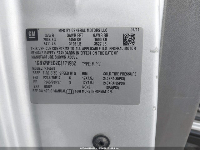 2012 CHEVROLET TRAVERSE 1GNKRFED2CJ171982 Photo 8