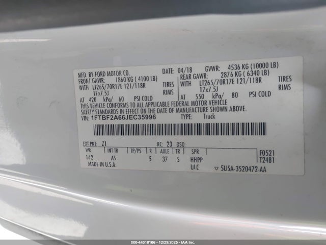 Ford F-250 Xl 2018 1FTBF2A66JEC35996 Image 9
