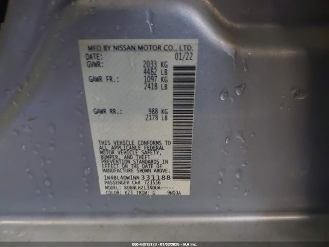 1N4BL4DW1NN331188 Nissan Altima Sv Intelligent Awd