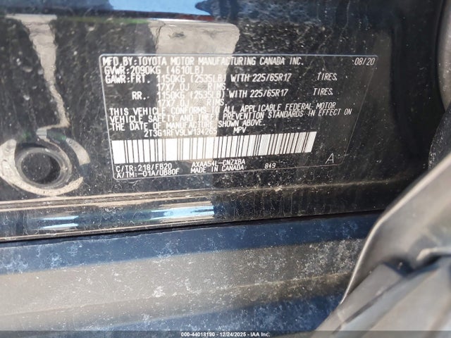 2T3G1RFV9LW134265 Toyota RAV4 LE