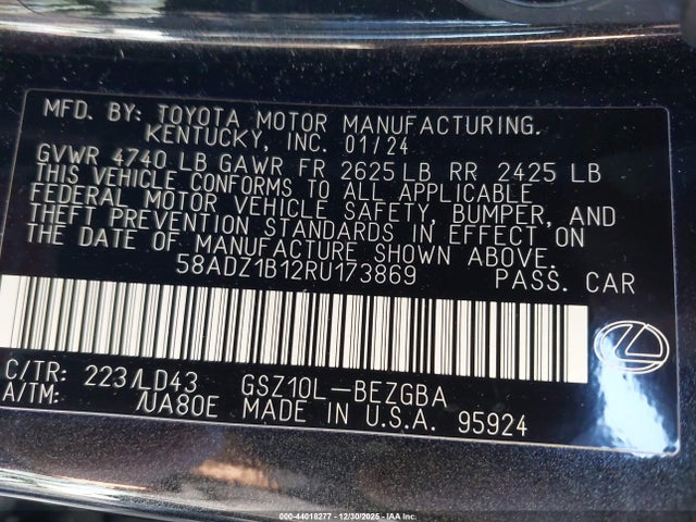 Продаж на аукціоні авто 2024 Lexus Es 350, vin: 58ADZ1B12RU173869, номер лоту: 44018277