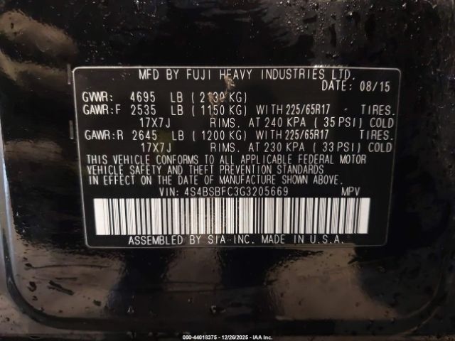 2016 SUBARU OUTBACK 4S4BSBFC3G3205669 Photo 8