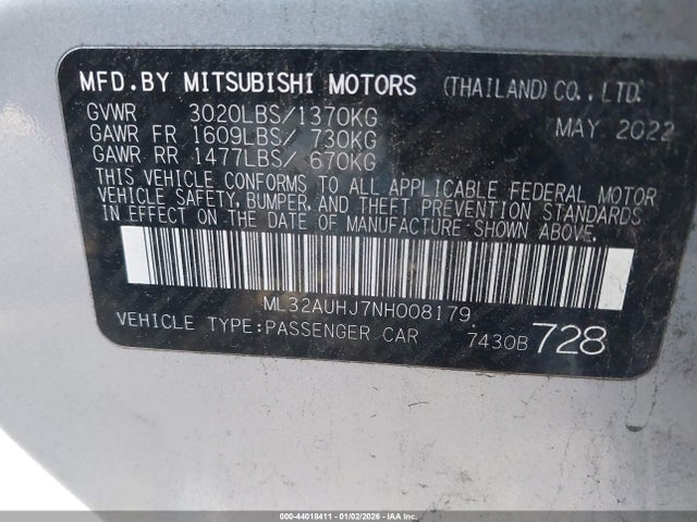 2022 MITSUBISHI MIRAGE ML32AUHJ7NH008179 Photo 8