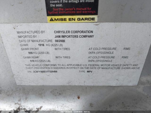 2001 CHRYSLER PT CRUISER 3C8FY4BB31T528496 Photo 8