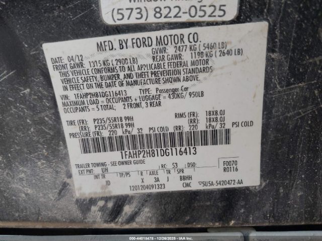 2013 FORD TAURUS 1FAHP2H81DG116413 Photo 8