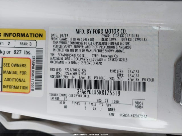 Ford Fusion Hybrid Se 2019 3FA6P0LU5KR175518 Image 9