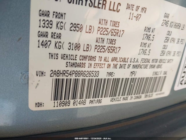 Продаж на аукціоні авто 2008 Chrysler Town & Country Touring, vin: 2A8HR54P88R626533, номер лоту: 44018501