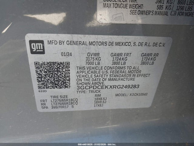 3GCPDCEKXRG249283 Chevrolet Silverado 1500 4wd Short Bed Custom Trail Boss