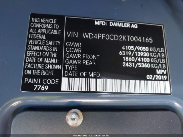2019 MERCEDES-BENZ SPRINTER 2500 WD4PF0CD2KT004165 Photo 8