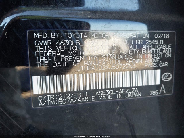 Продажа на аукционе авто 2018 Lexus Is 300, vin: JTHBA1D2XJ5072253, номер лота: 44018636