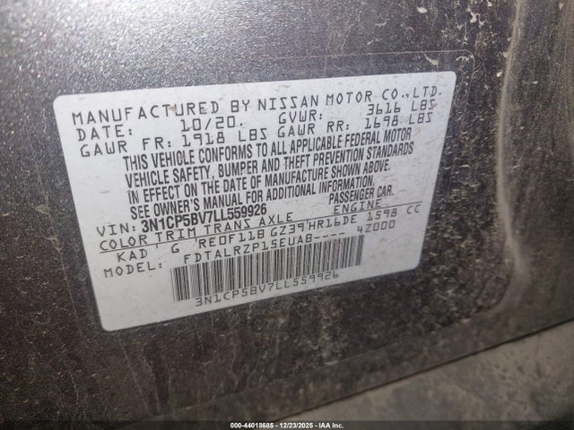 3N1CP5BV7LL559926 Nissan Kicks S Xtronic Cvt