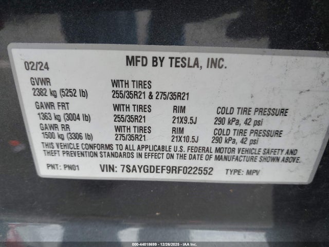 2024 TESLA MODEL Y 7SAYGDEF9RF022552 Photo 8