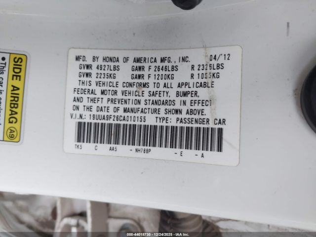 2012 ACURA TL 19UUA9F26CA010155 Photo 8