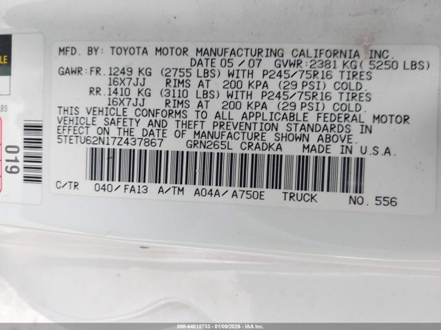 2007 TOYOTA TACOMA 5TETU62N17Z437867 Photo 8