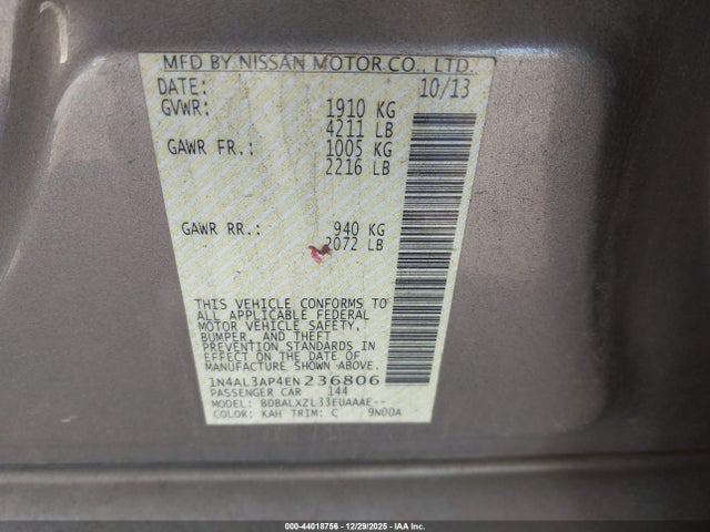 1N4AL3AP4EN236806 Nissan Altima 2.5 Sl