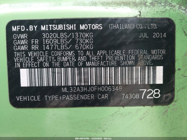 2015 MITSUBISHI MIRAGE ML32A3HJ0FH006348 Photo 8