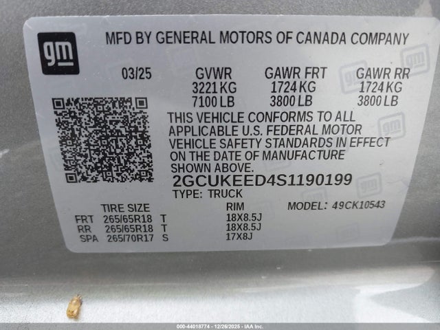 2025 Chevrolet Silverado 1500 4wd  Short Bed Rst მანქანა იყიდება აუქციონზე, vin: 2GCUKEED4S1190199, აუქციონის ნომერი: 44018774