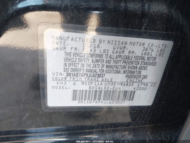 3N1AB7APXJL623037 Nissan SENTRA SV