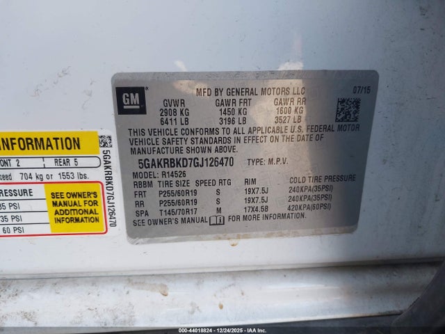 44018824 :رقم المزاد ، 5GAKRBKD7GJ126470 vin ، 2016 Buick Enclave Leather مزاد بيع
