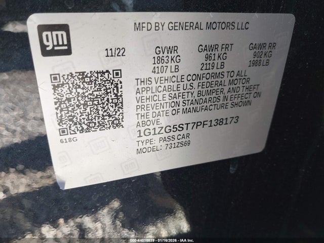 1G1ZG5ST7PF138173 Chevrolet Malibu Fwd Rs