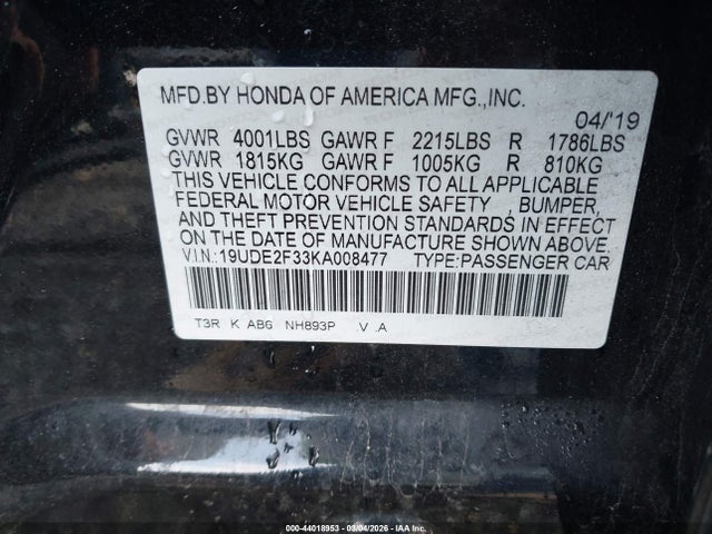 Aukcja sprzedaży 2019 Acura Ilx Standard, vin: 19UDE2F33KA008477, numer aukcji: 44018953