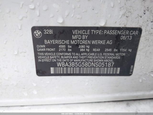 2013 BMW 328I WBA3B5G58DNS05187 Photo 8