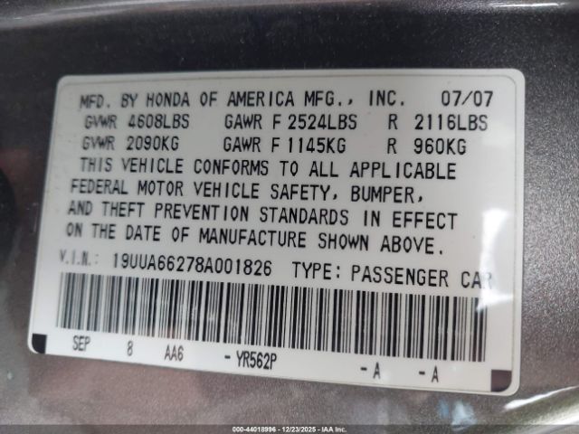 2008 ACURA TL 19UUA66278A001826 Photo 8