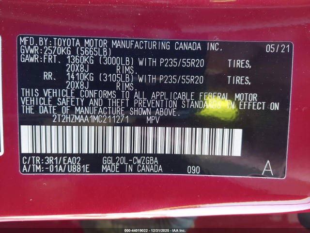 Aukcja sprzedaży 2021 Lexus Rx 350, vin: 2T2HZMAA1MC211271, numer aukcji: 44019022