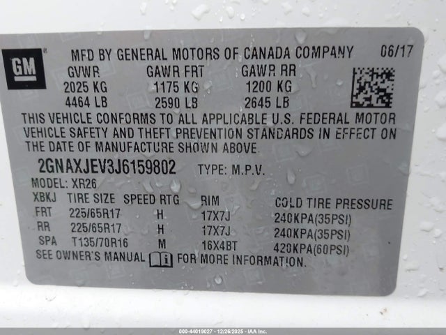 2018 Chevrolet Equinox Lt მანქანა იყიდება აუქციონზე, vin: 2GNAXJEV3J6159802, აუქციონის ნომერი: 44019027