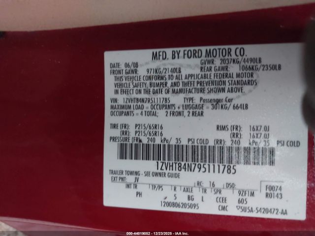 2009 FORD MUSTANG 1ZVHT84N795111785 Photo 8