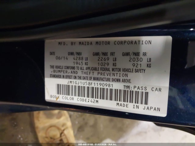 2015 Mazda Mazda6 I Sport მანქანა იყიდება აუქციონზე, vin: JM1GJ1U58F1190981, აუქციონის ნომერი: 44019168