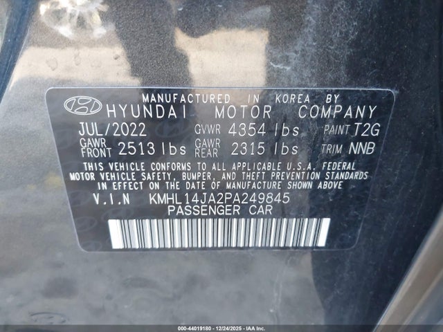 2023 Hyundai Sonata Sel მანქანა იყიდება აუქციონზე, vin: KMHL14JA2PA249845, აუქციონის ნომერი: 44019180