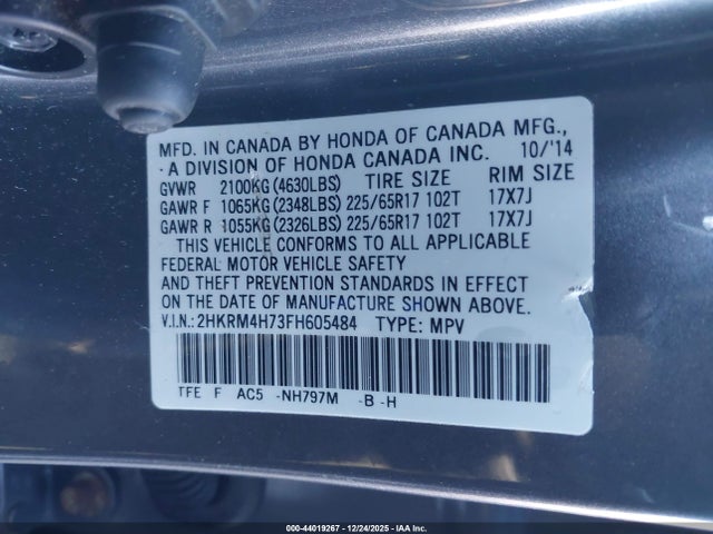 2HKRM4H73FH605484 Honda Cr-v Ex-l
