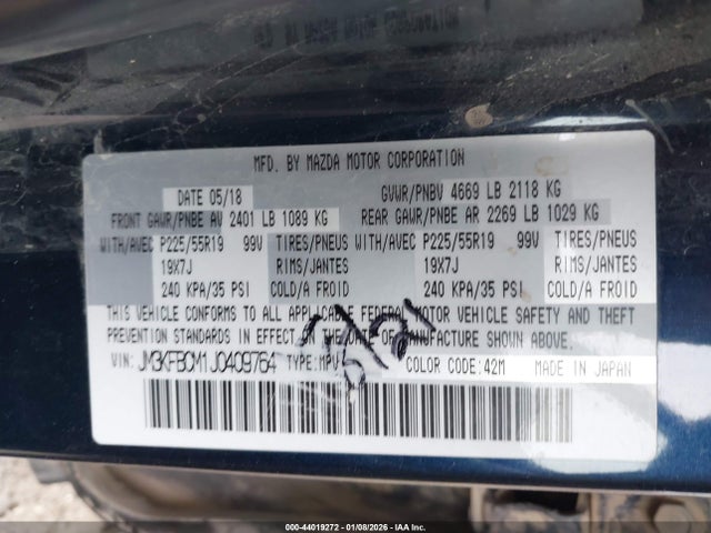 Продаж на аукціоні авто 2018 Mazda Cx-5 Touring, vin: JM3KFBCM1J0409764, номер лоту: 44019272