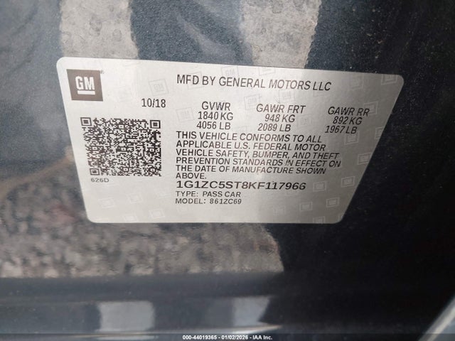 1G1ZC5ST8KF117966 Chevrolet Malibu 1fl