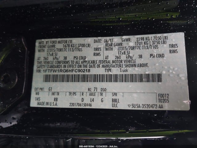 1FTFW1RG6HFC90218 Ford F-150 Raptor